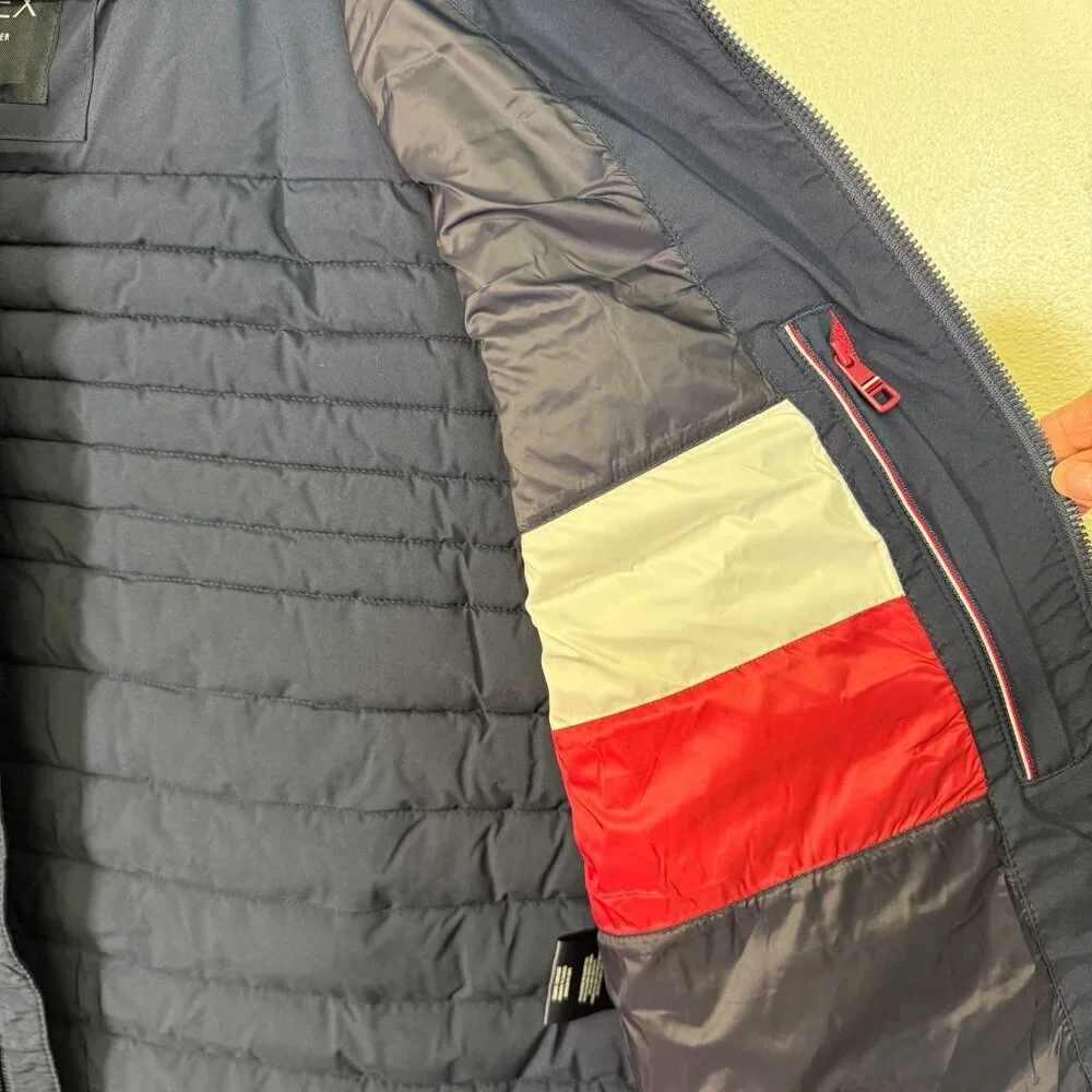 Tommy Hilfiger Men's Midnight Navy TH Flex Quilted Puffer Hooded Jacket NWT$195